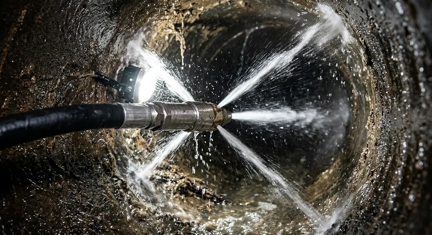 High-pressure hydro jetting nozzle cleaning sewer pipe for Sewer Line Relining in Hillsboro